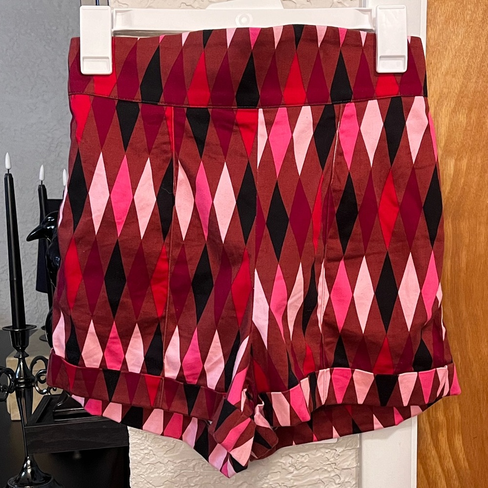 HTF Pinup Girl Clothing Harlequin Print High Waisted Shorts Size L